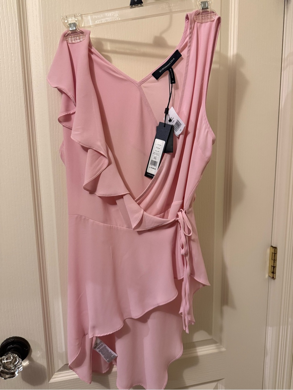 BCBGMaxAzria Pink One-Shoulder Ruffle Wrap Dress